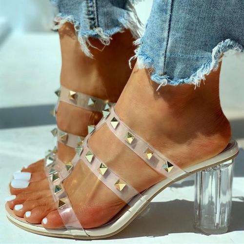 Transparent Strap Rivet Heeled Sandals