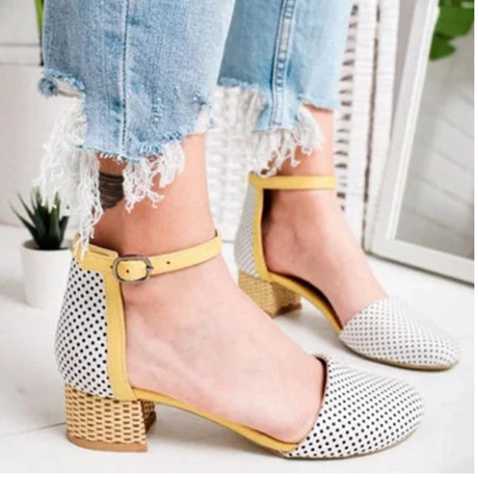 2020 New And Fashional Girly Sweet Color Block Hollow Ankle-Strap Sandals