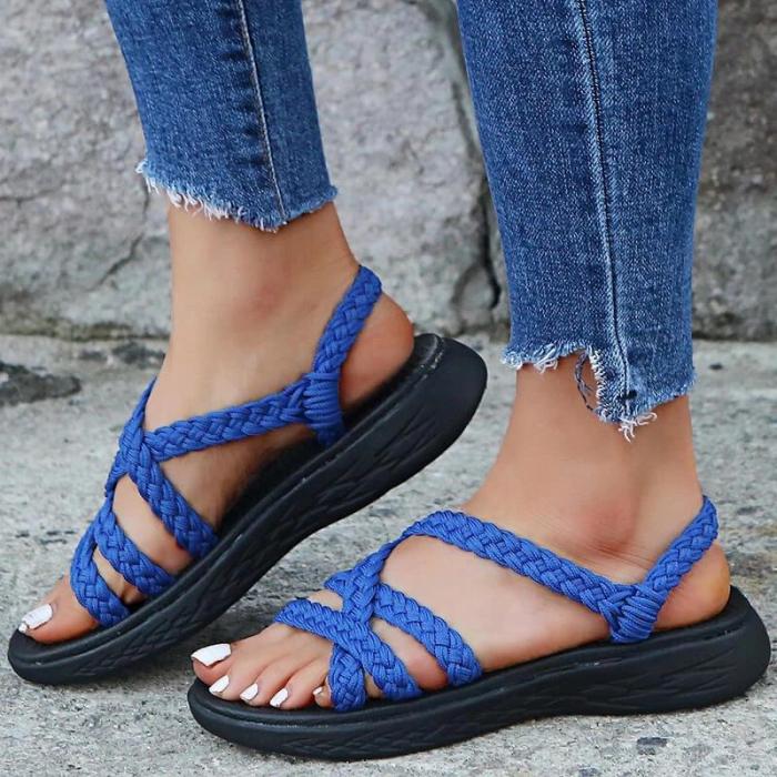 Women Summer Braided Strap Open Toe Slippers