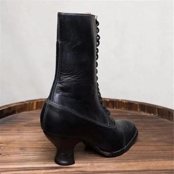 Women's Lace-Up Retro Low Heel Boots