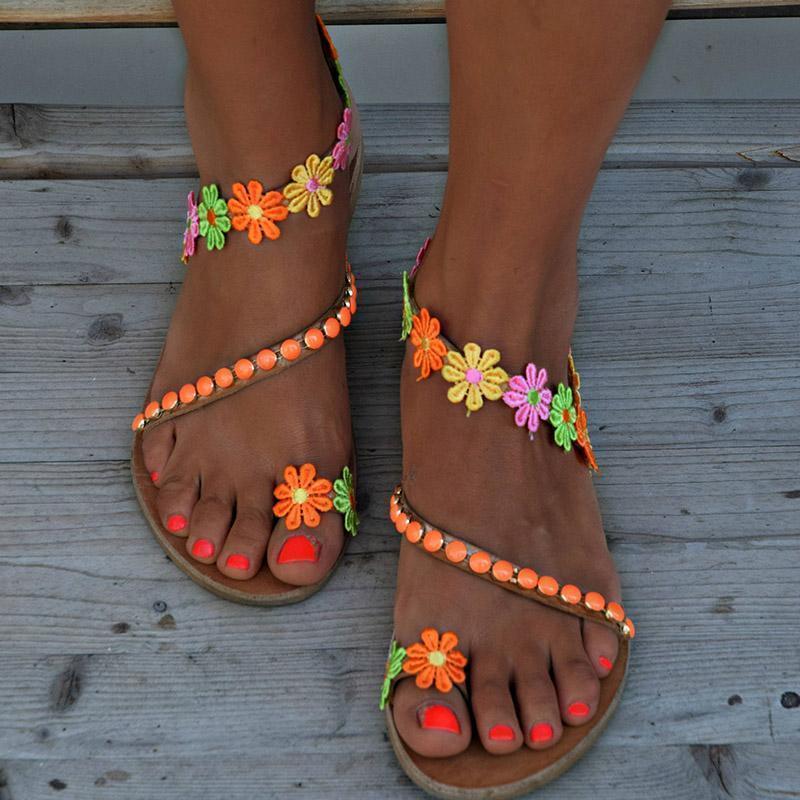 US$ 24.99 - Ladies Handmade Sweet Flower Ankle Strap Flip-flop Flat ...
