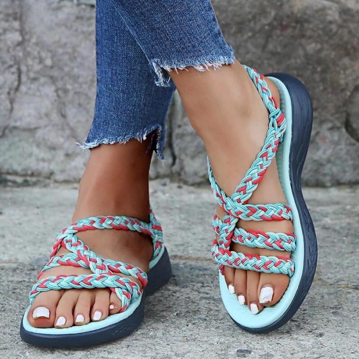 Women Summer Braided Strap Open Toe Slippers