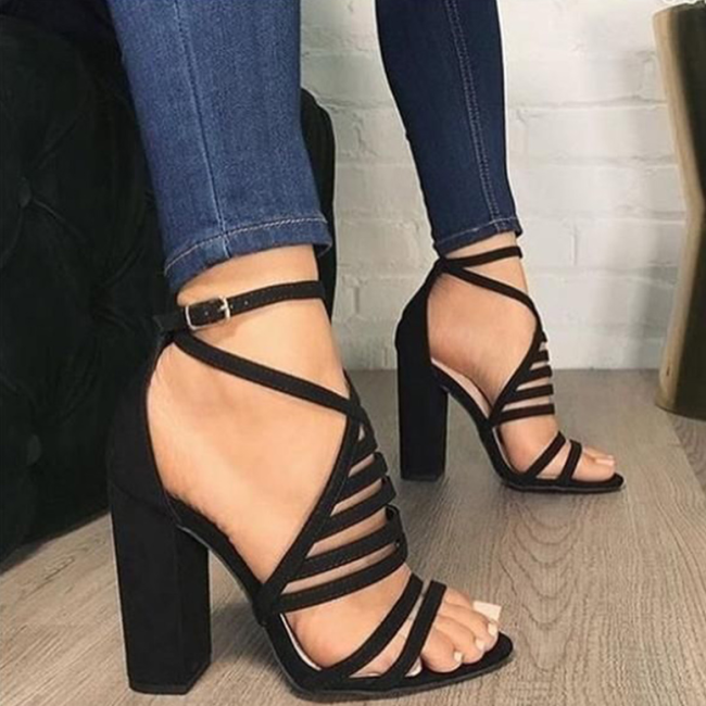 2020 Summer High Heels Ankle Buckle Strap Women's Cross Strap Sandals