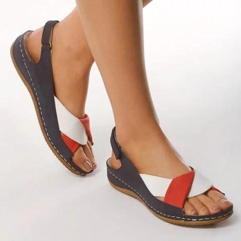 Peep Toe Women Flat Heel Magic Tape Summer Sandals
