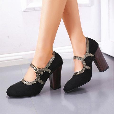 Women Round Toe Chunky Heel Artificial Suede Casual All Season Sandals