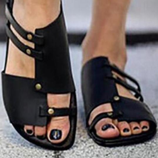 Plain Flat Peep Toe Casual Sandals Slippers