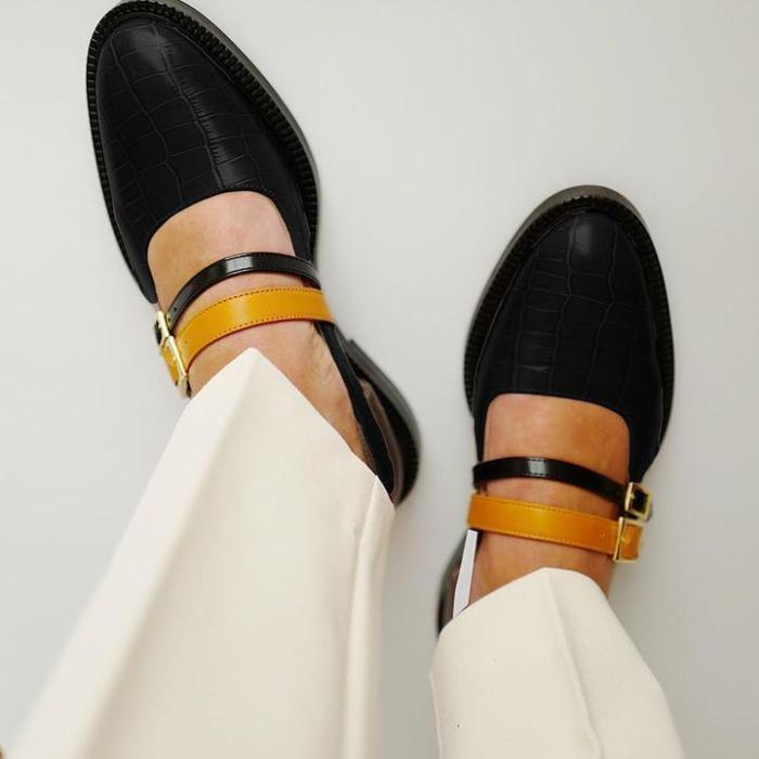 Women's Vintage Color Block Shoes Buckle With Ladies Loafers