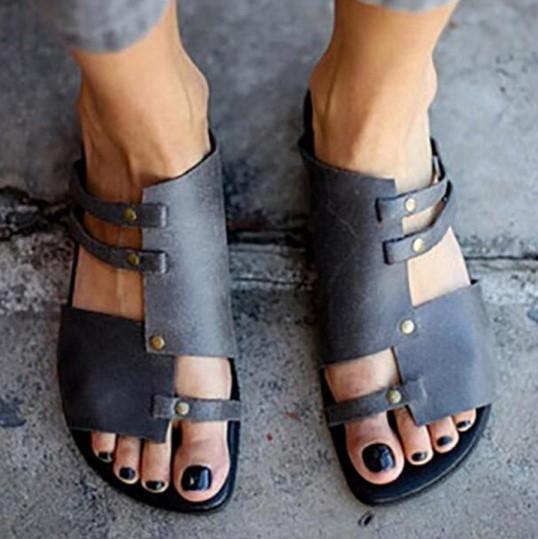 Plain Flat Peep Toe Casual Sandals Slippers