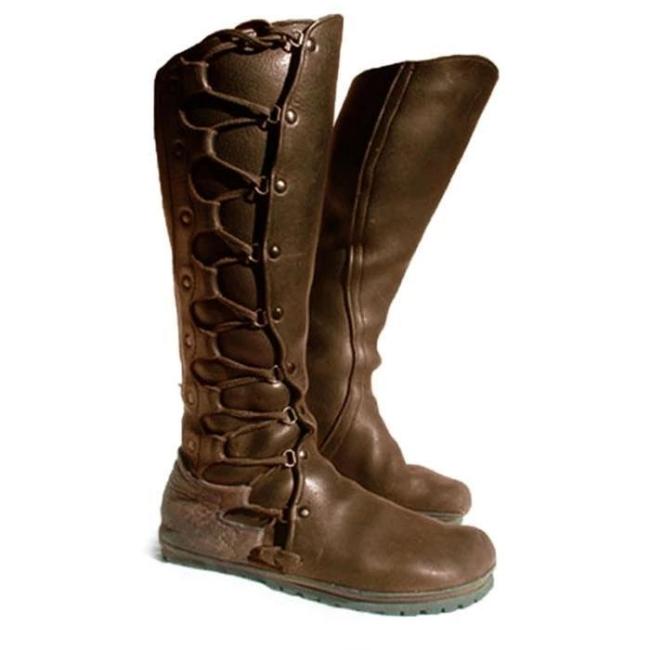 red boots flat heel