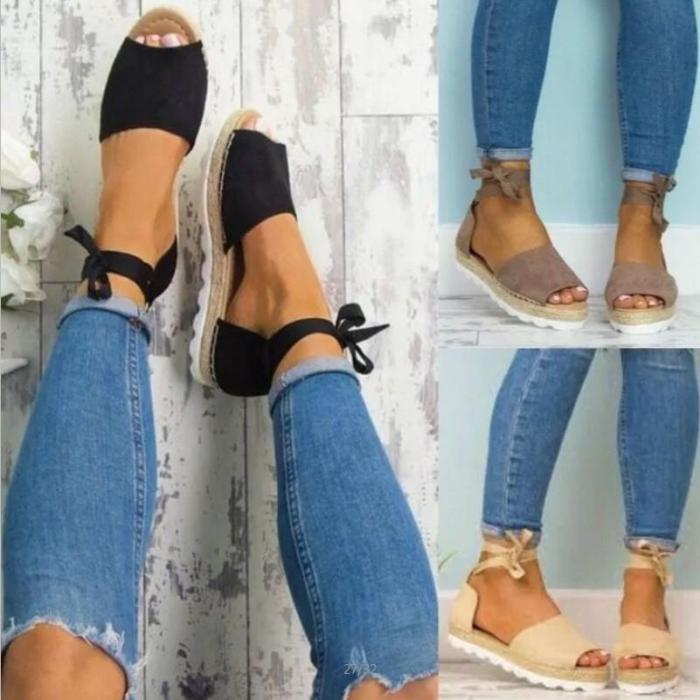 Platform Peep Toe Lace Up Summer Sandals