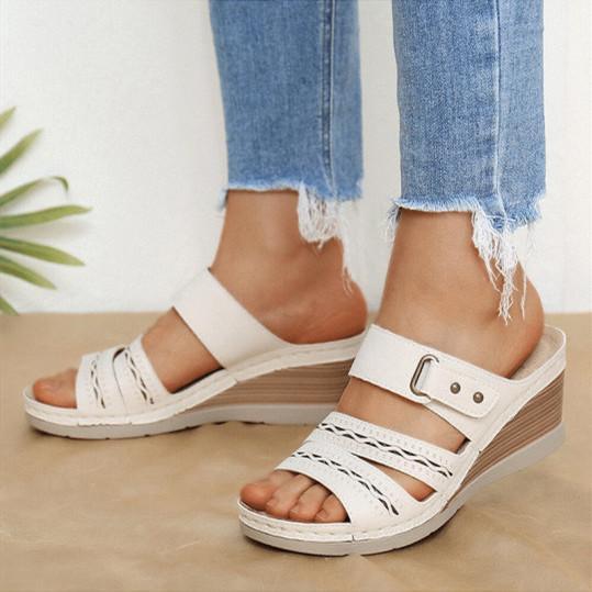 Wedge heel thick bottom cutout buckle sandals