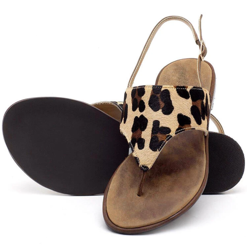 Leopard Buckle Strap Flat Sandals