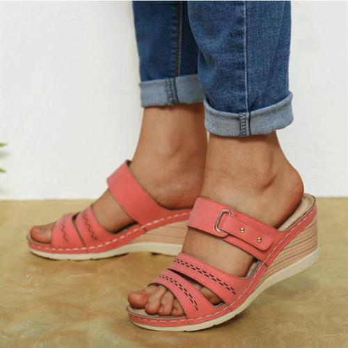Wedge heel thick bottom cutout buckle sandals