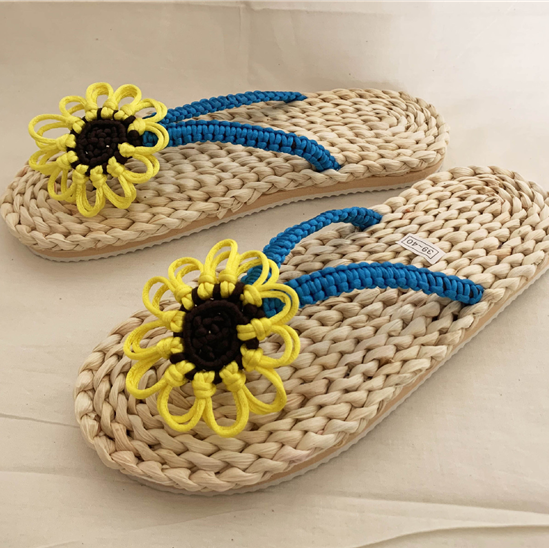 Summer Sunflower Braided Flip Flop Slippers