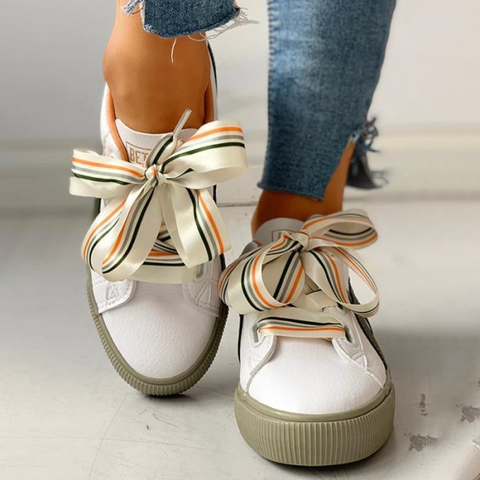 Stripe Ribbon Lace-Up Lines Colorful Sneakers