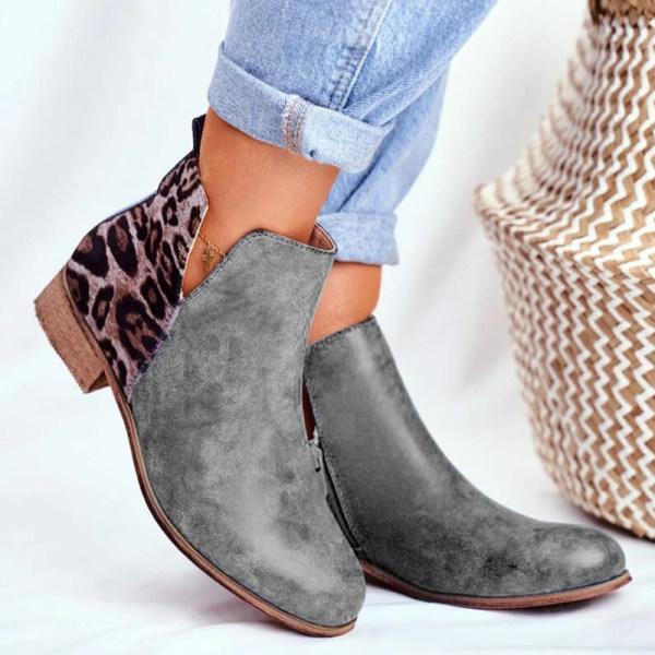Women's low heel colorblock leopard Martin boots