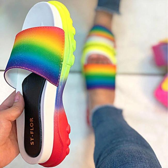 Women Comfy Colorful Open Toe Slip On Platform Slippers