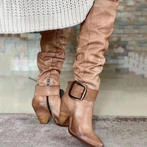Women Vintage Lace Up Bandage Knee High Boots