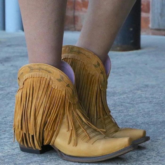 Women'S Fringe Ankle Casual Low Heel Boots