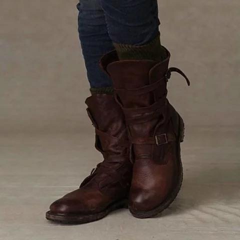 Women Vintage Riding Boots Casual Chic Buckle Boots
