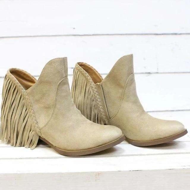Tassel Faux Suede Leather Ankle Boots