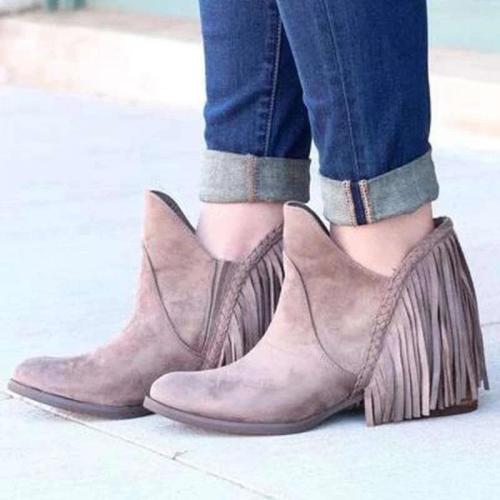 Tassel Faux Suede Leather Ankle Boots