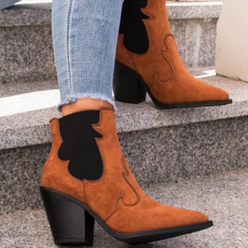Women Color Block Pointed Toe Boots