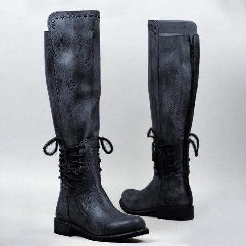 Women Back Zipper Vintage Boots Lace-Up Holiday Knee-High Boots