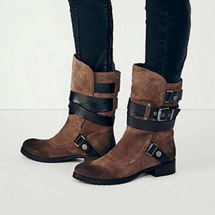 Plus Size Stylish Suede Chunky Heel Mid Boots