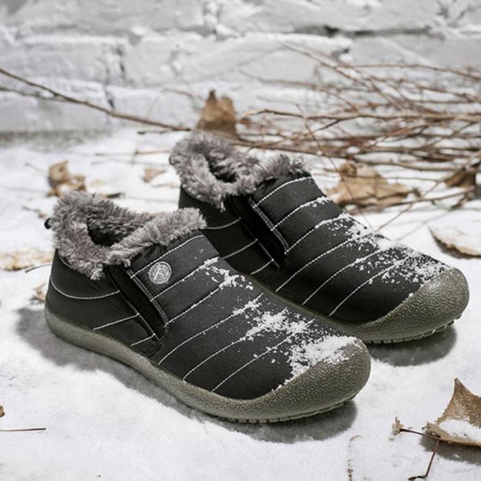 Womens Large Size Unisex Waterproof Fur Lining Slip On Snow Boots