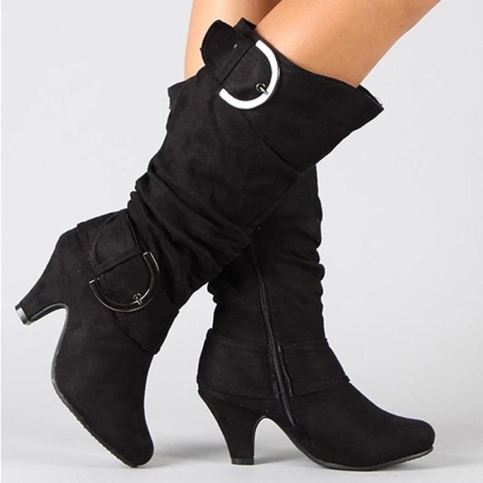 Women Flocking Booties Casual Knee High Plus Size Fashion Shoes