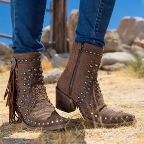 Women Trendy Rivet Tassel Boots