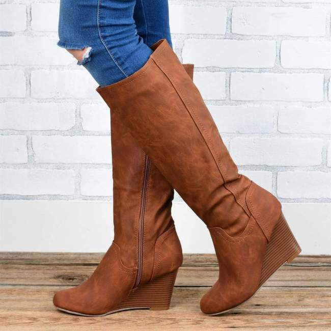 Long Calf Wedge Boots