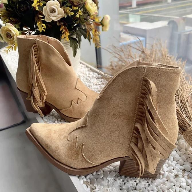 camel suede block heel