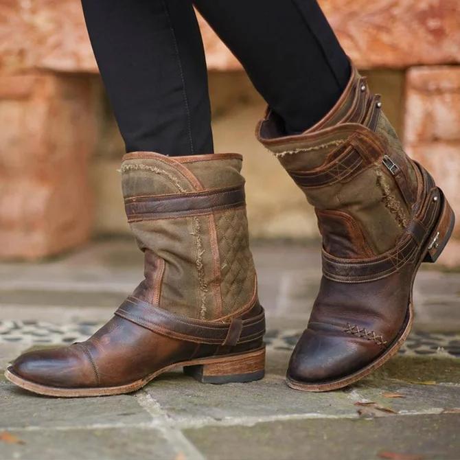 Spring Artificial Leather Casual Buckle Boots