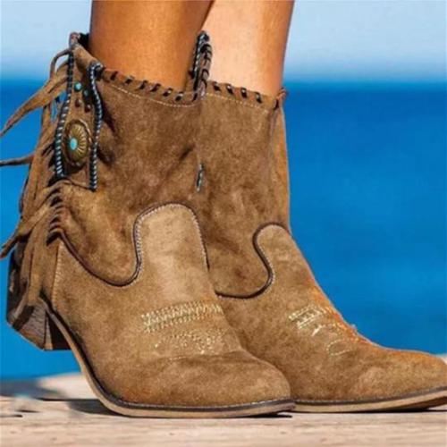 Fashion new low-heeled fringed low-top women's boots