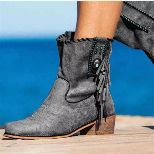 Fashion new low-heeled fringed low-top women's boots