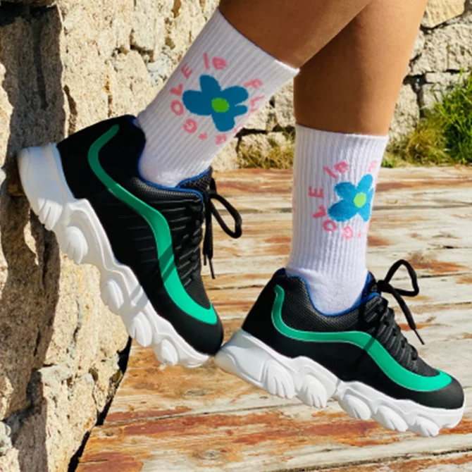 Faux Leather Block Heel Sneakers