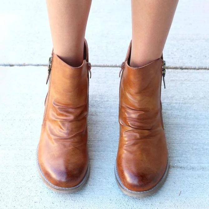 Leather Daily Flat Heel Boots