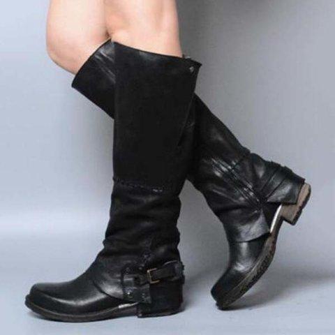 Womens Western Cowboy Knee Boots Riding Punk Buckle Boots