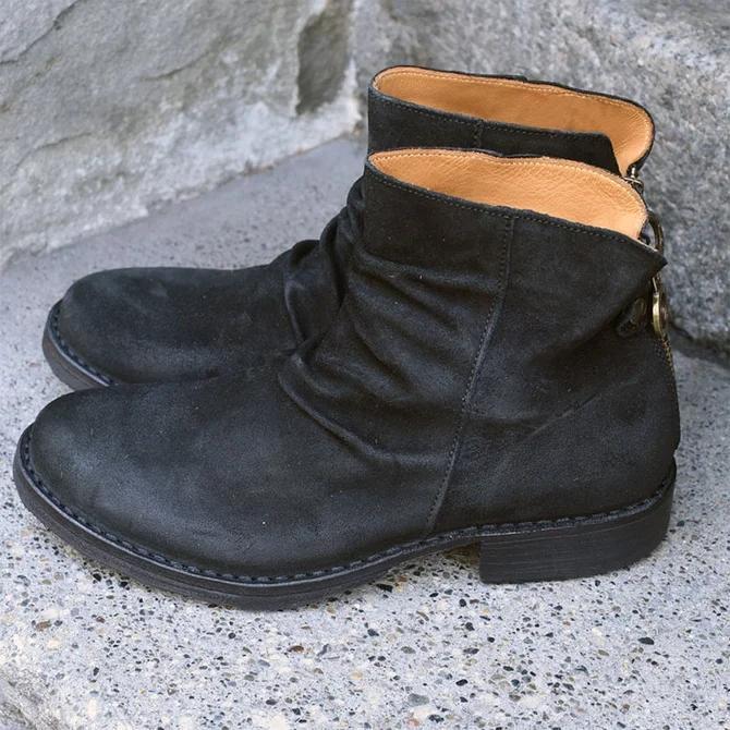 Block Heel Artificial Leather Zipper Boots