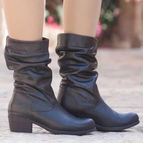 Women's Mid-Calf Boots Closed Toe Leatherette Chunky Heel Boots