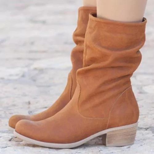 Women's Mid-Calf Boots Closed Toe Leatherette Chunky Heel Boots
