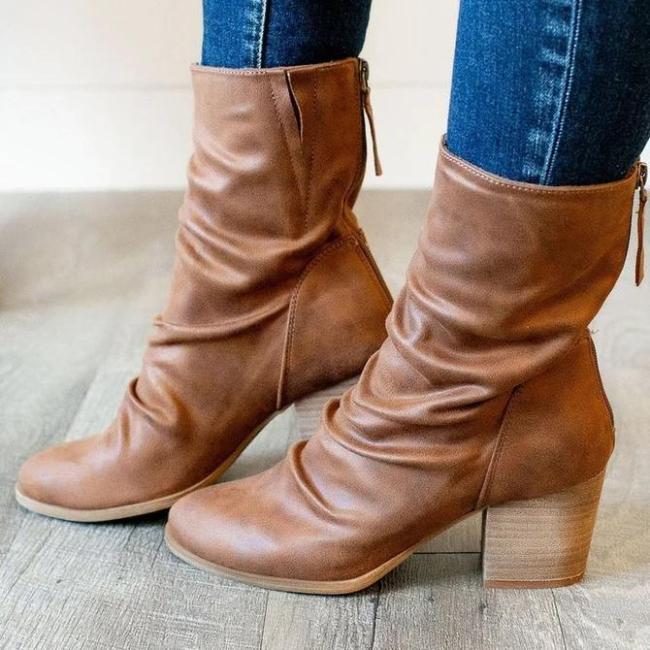Block Heel Zipper Boots
