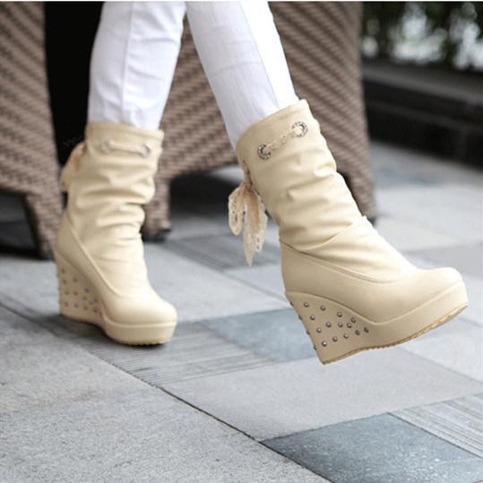 Fashion wedge heel lace high heel women's boots
