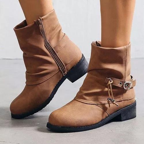 Women's Buckle Zipper Ankle Boots