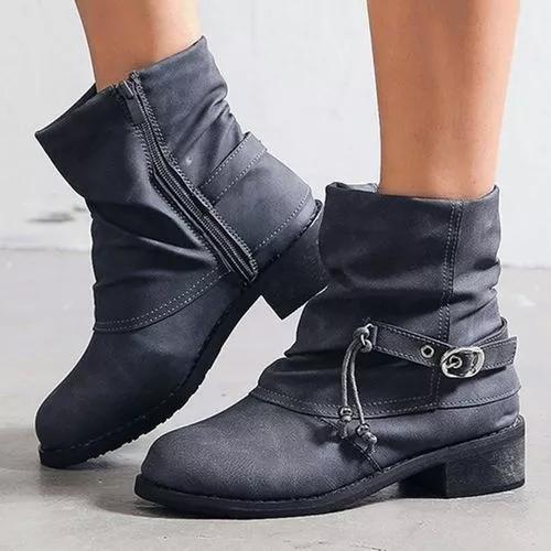 Women's Buckle Zipper Ankle Boots