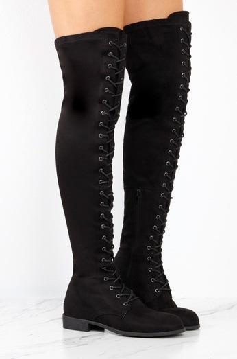 *Low Heel Flat Lace Up Boots Zipper Shoes Thigh High Over Knee Boots