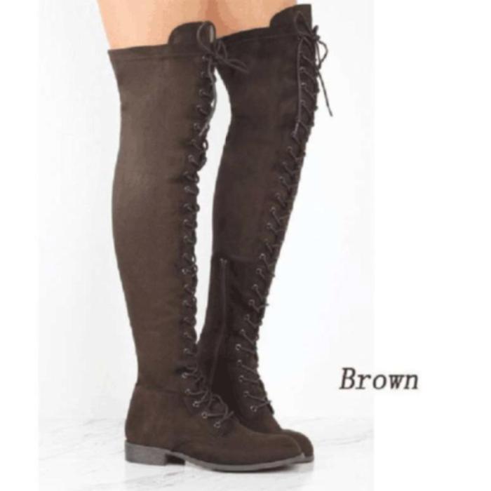 *Low Heel Flat Lace Up Boots Zipper Shoes Thigh High Over Knee Boots