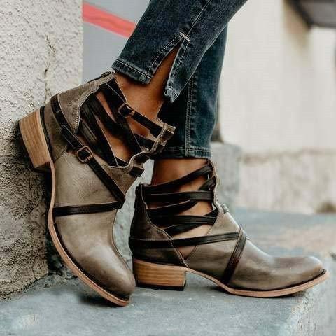 Vintage Medieval Ankle Boots Casual Zipper Low Heel Boots